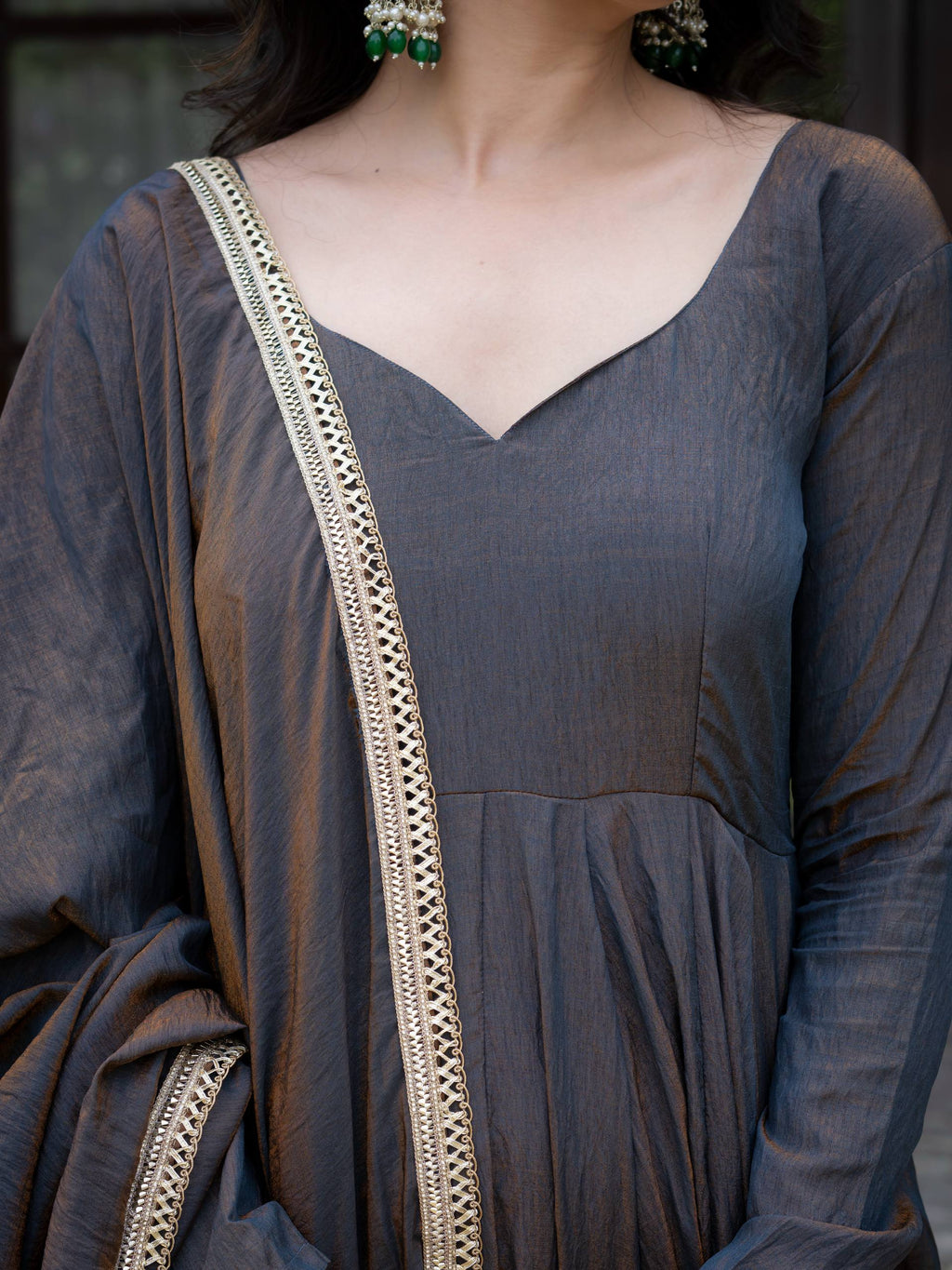 Zariya Wine Vichitra Silk Embroidered Anarkali Suit