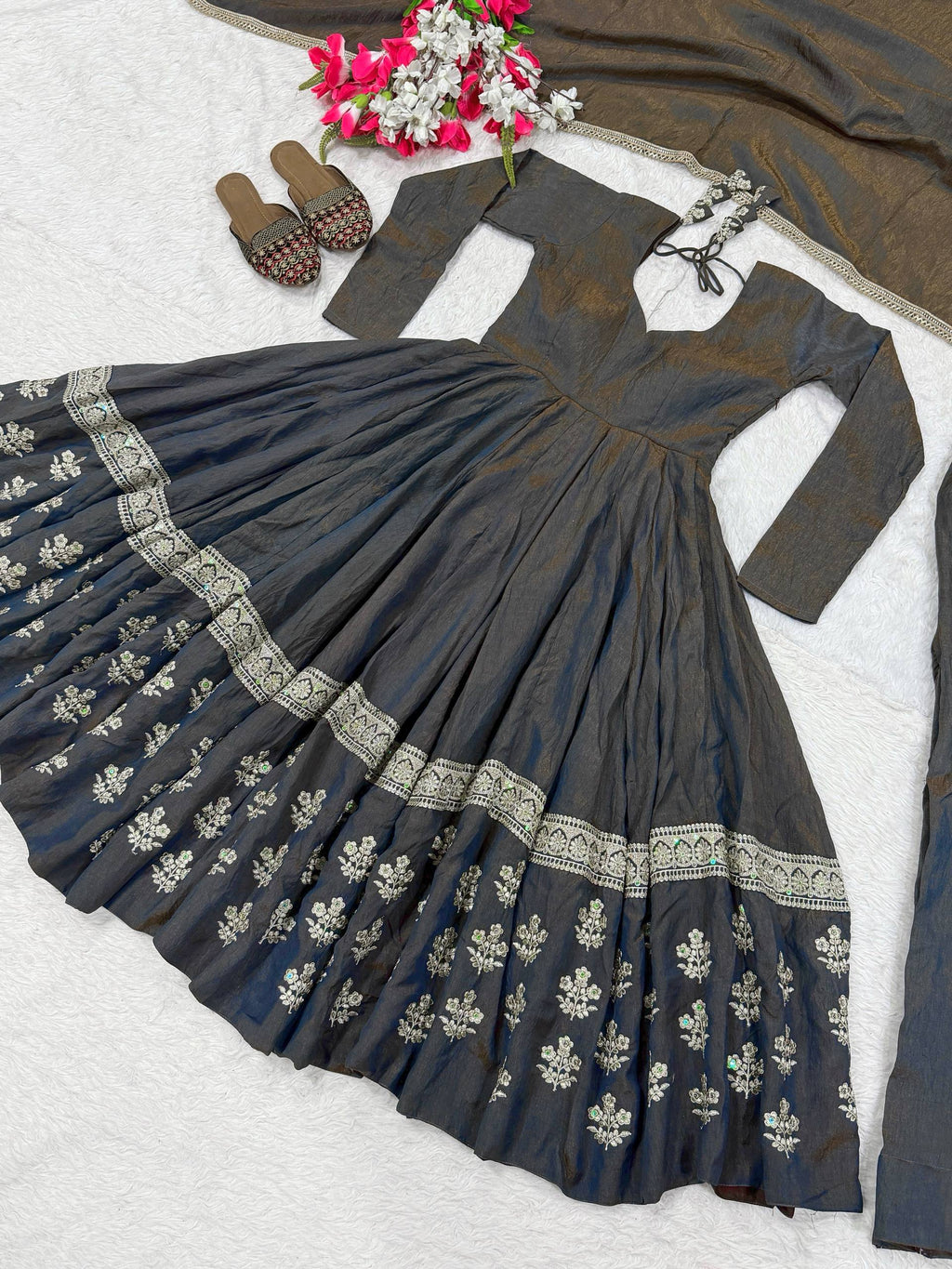 Zariya Wine Vichitra Silk Embroidered Anarkali Suit