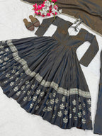 Zariya Wine Vichitra Silk Embroidered Anarkali Suit