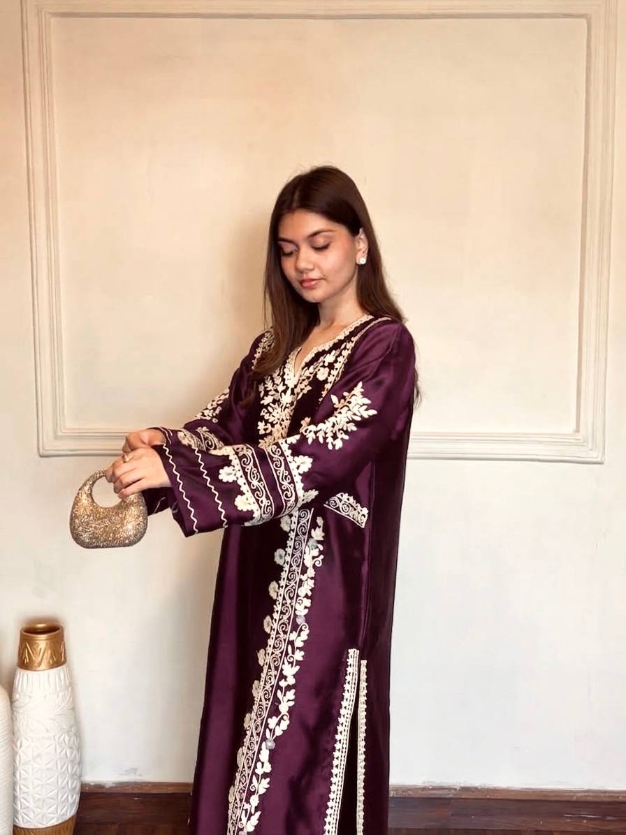 Aafreen Satin Rayon Embroidered Oversized Kaftan Set