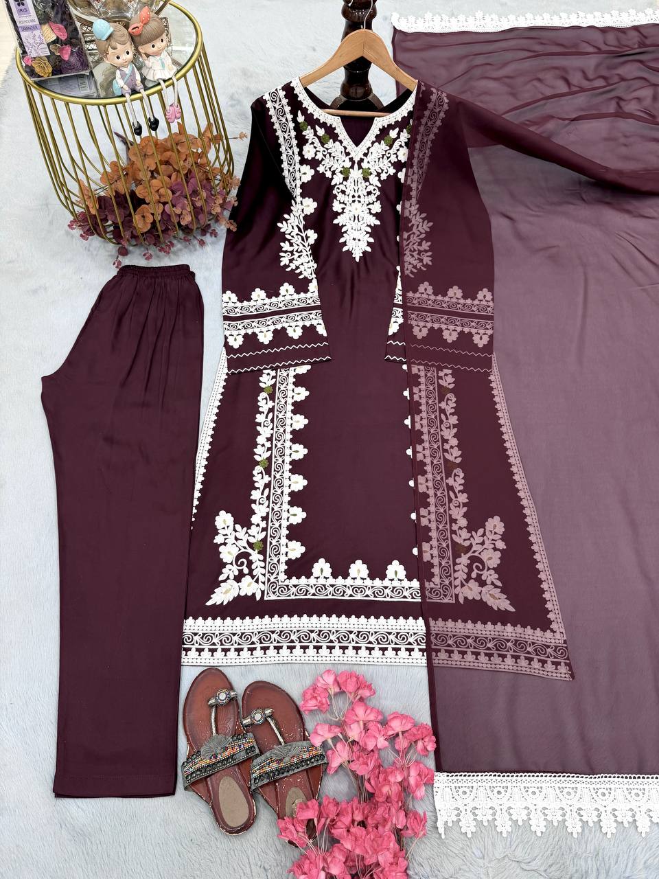 Aafreen Satin Rayon Embroidered Oversized Kaftan Set