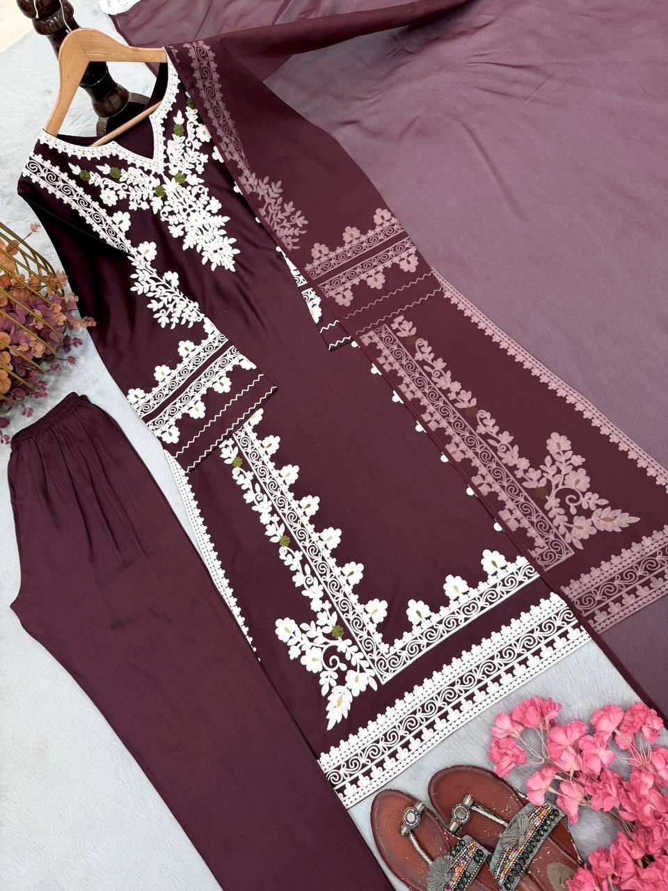Aafreen Satin Rayon Embroidered Oversized Kaftan Set