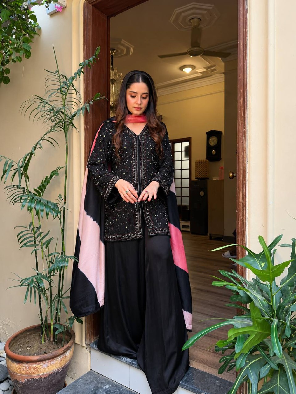 Sitara French Crepe Sequin Embroidered Kurti Palazzo Set