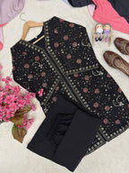 Sitara French Crepe Sequin Embroidered Kurti Palazzo Set