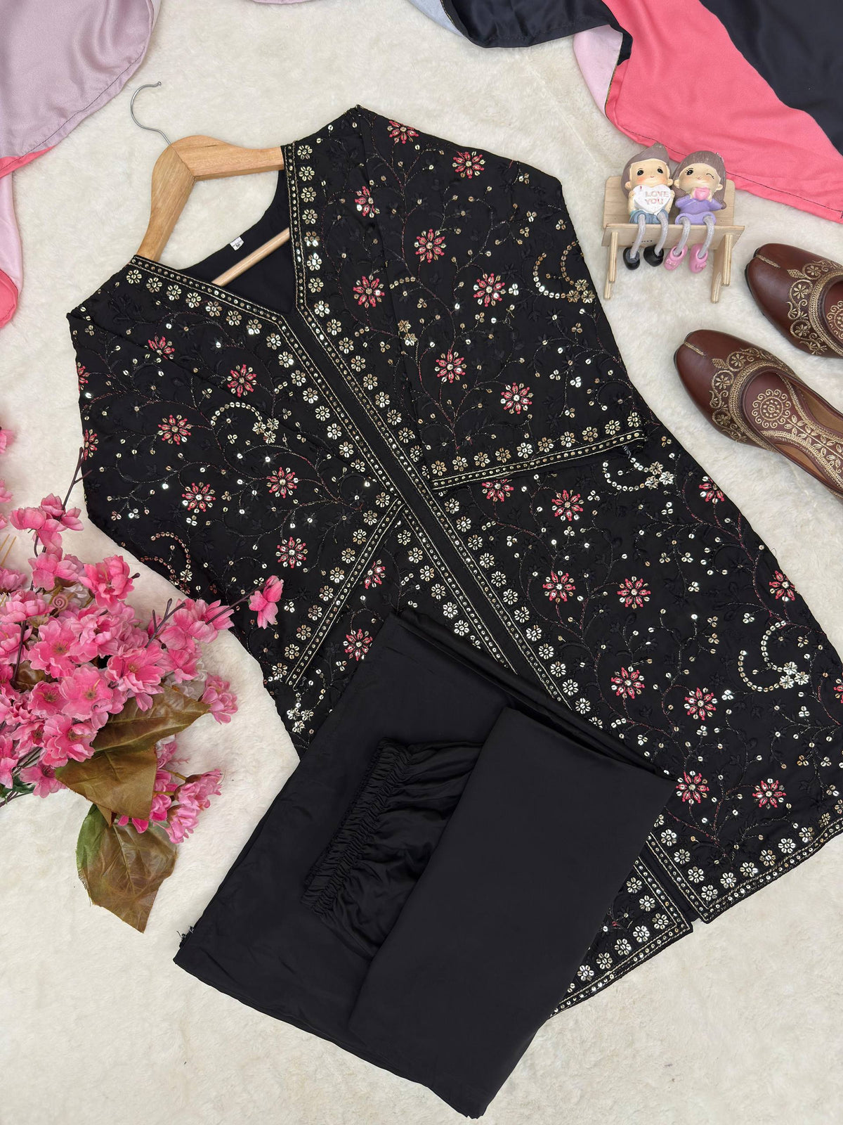Sitara French Crepe Sequin Embroidered Kurti Palazzo Set
