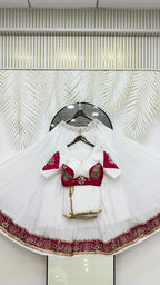 Noorani Chinon Designer Lehenga Choli with Heavy Embroidery, Fancy Lace Work, 6 Meter Flair & Dupatta
