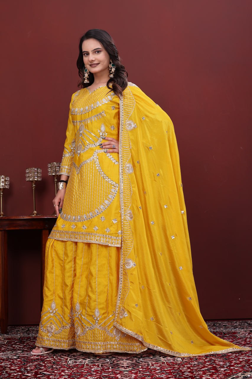 Nyra Chinon Sequins Embroidered Sharara Suit with Dupatta