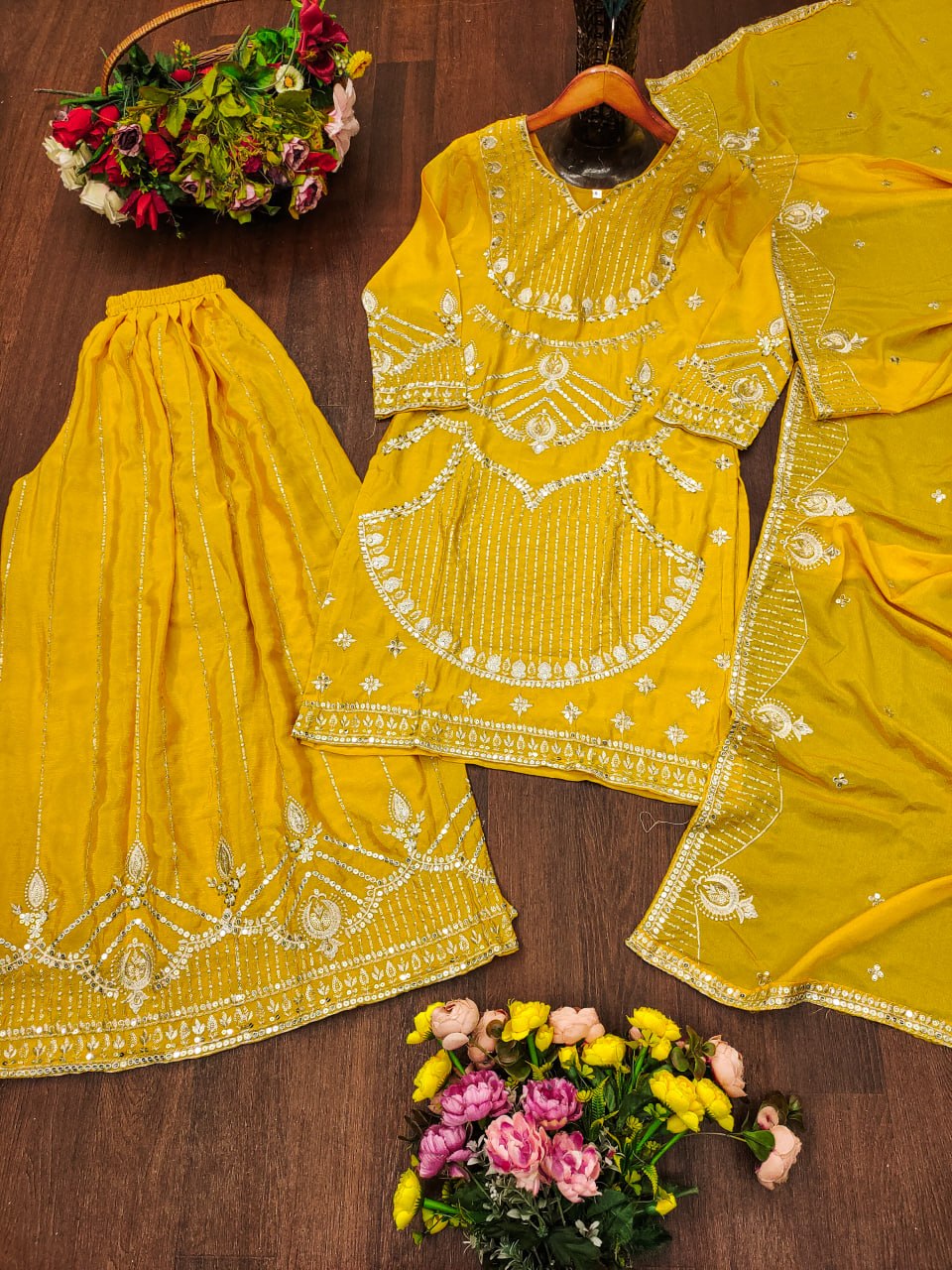 Nyra Chinon Sequins Embroidered Sharara Suit with Dupatta