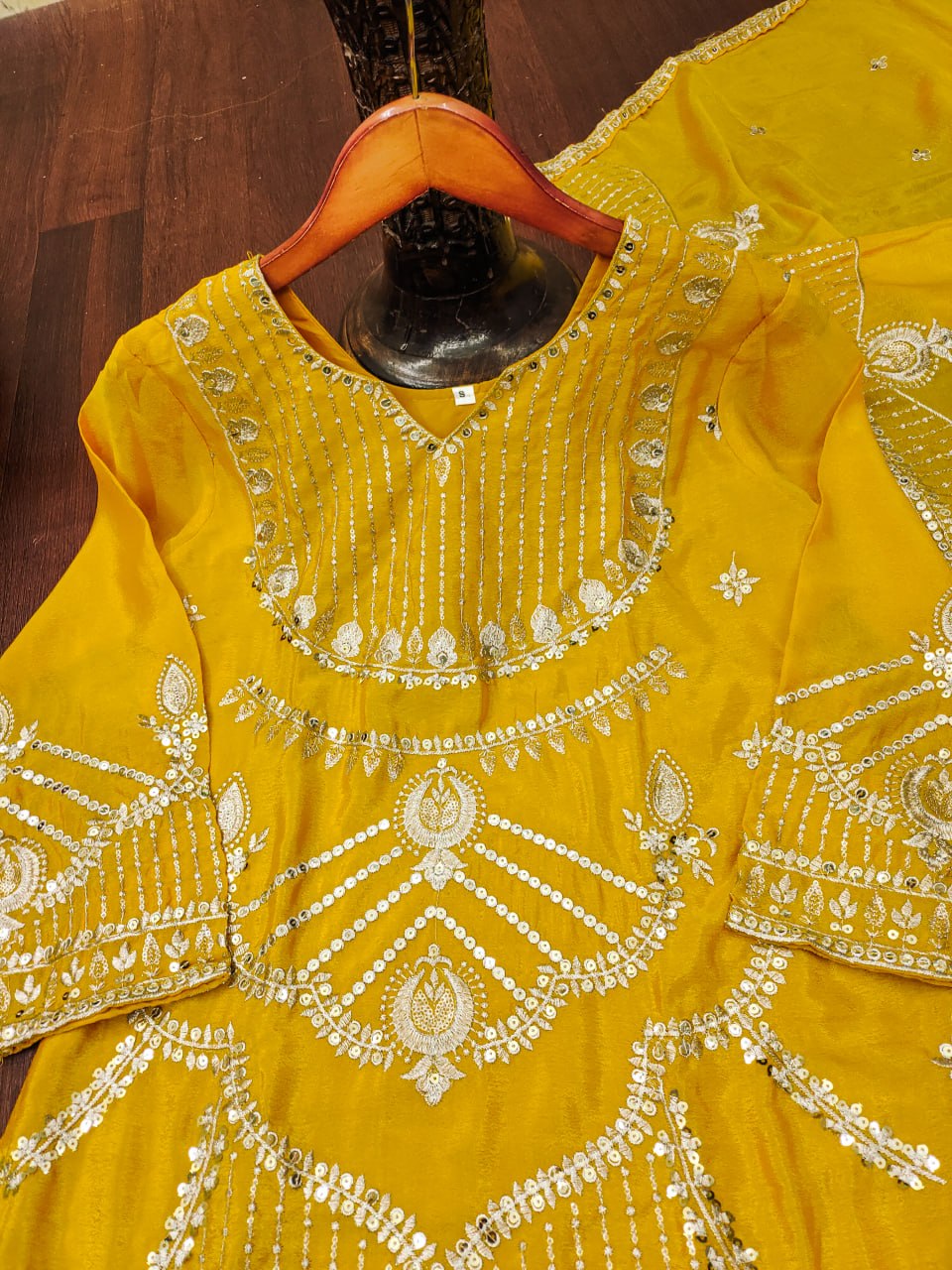 Nyra Chinon Sequins Embroidered Sharara Suit with Dupatta