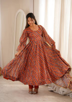 Zariya Tebi Organza Anarkali with Pant & Golden Lace Dupatta