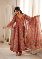 Zariya Tebi Organza Anarkali with Pant & Golden Lace Dupatta