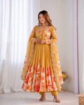 Nivara Soft Organza Digital Print Gown with Hand-Stitched Beads, Butter Silk Bottom & Embroidered Dupatta