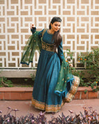 Aaritza Vichitra Silk 5mm Sequins & Zari Embroidered Gown with Koti & Organza Dupatta