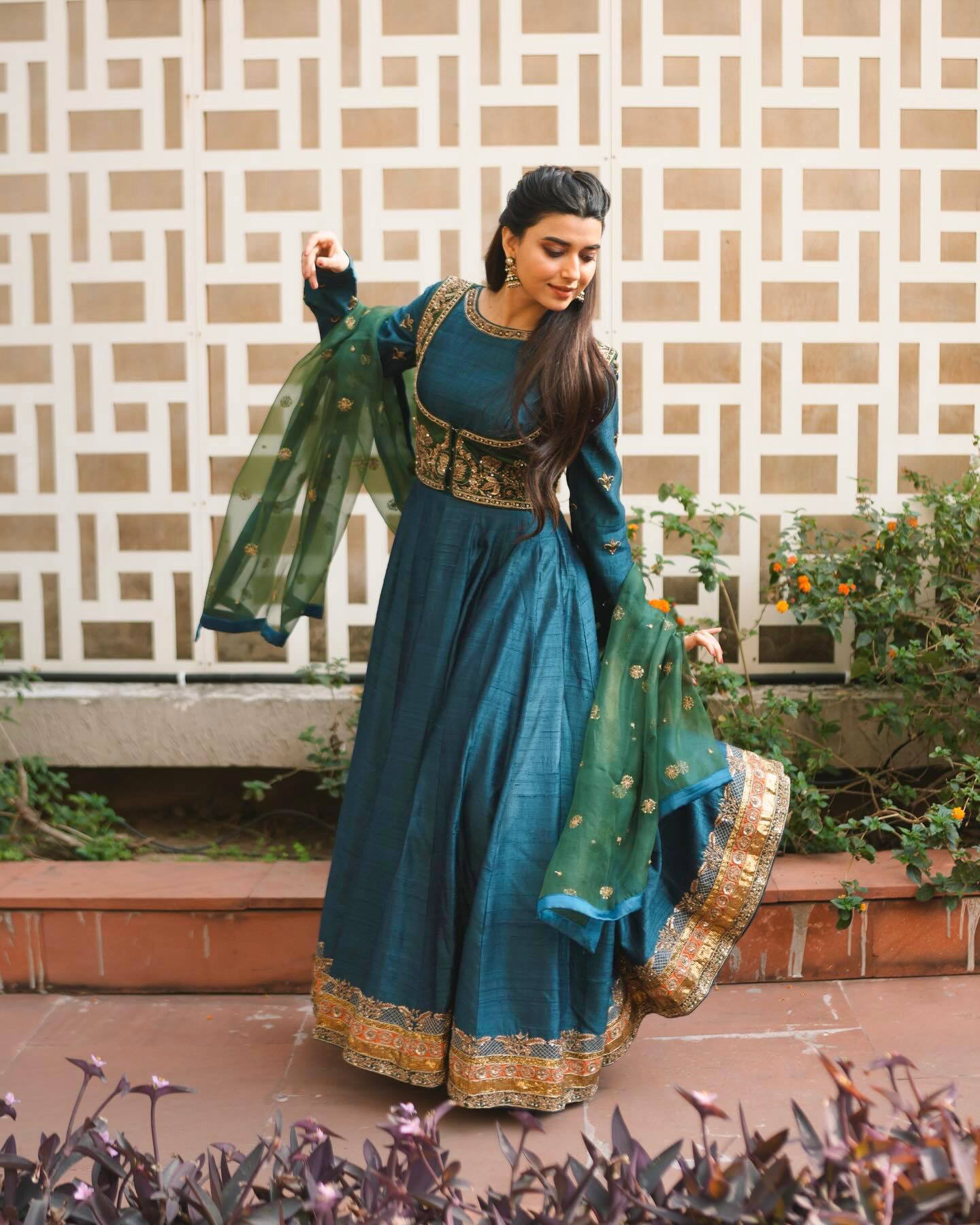 Aaritza Vichitra Silk 5mm Sequins & Zari Embroidered Gown with Koti & Organza Dupatta