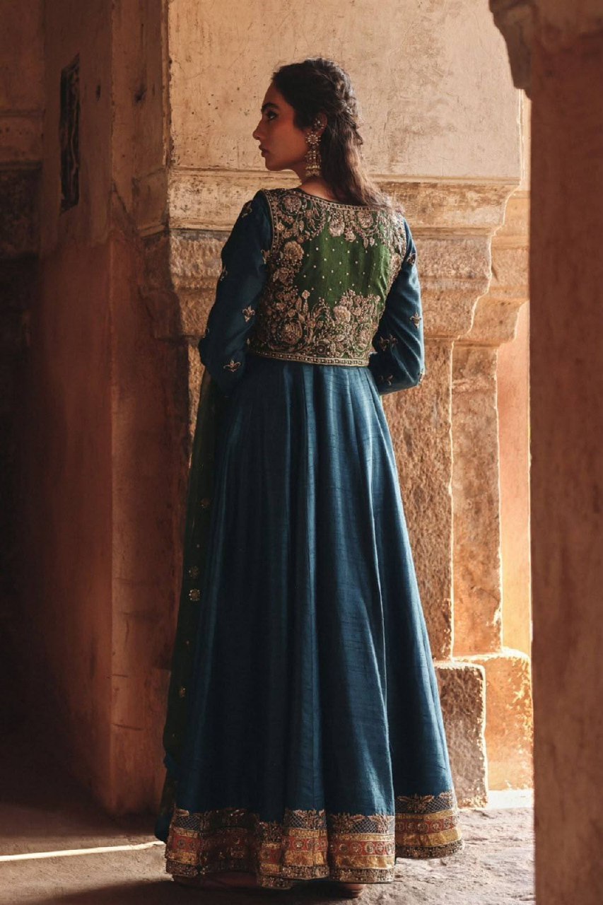 Aaritza Vichitra Silk 5mm Sequins & Zari Embroidered Gown with Koti & Organza Dupatta