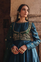 Aaritza Vichitra Silk 5mm Sequins & Zari Embroidered Gown with Koti & Organza Dupatta