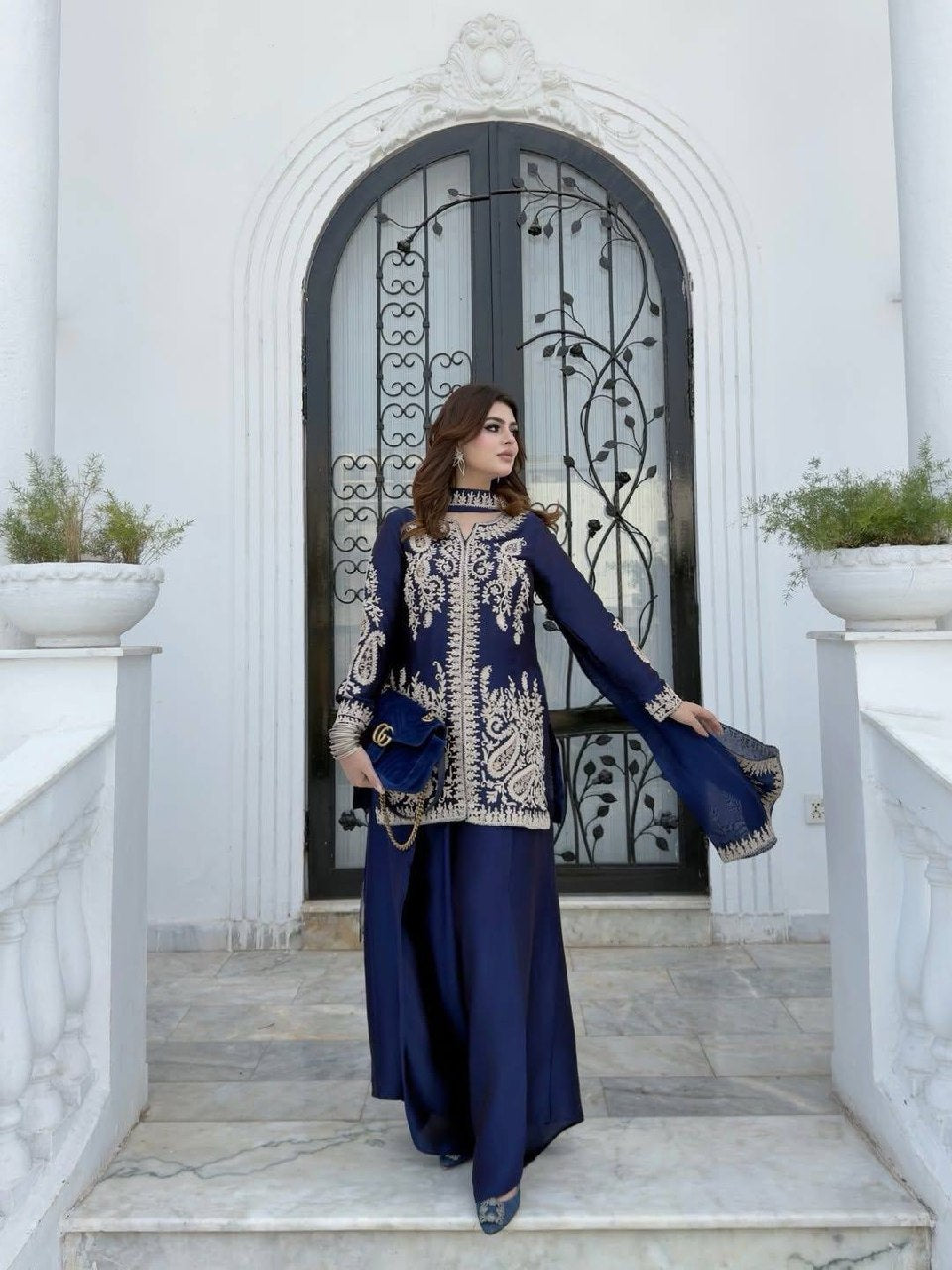 Raashika Rangoli Silk Sequins, Zari & Thread Embroidered Kurti with Palazzo & Dupatta Set