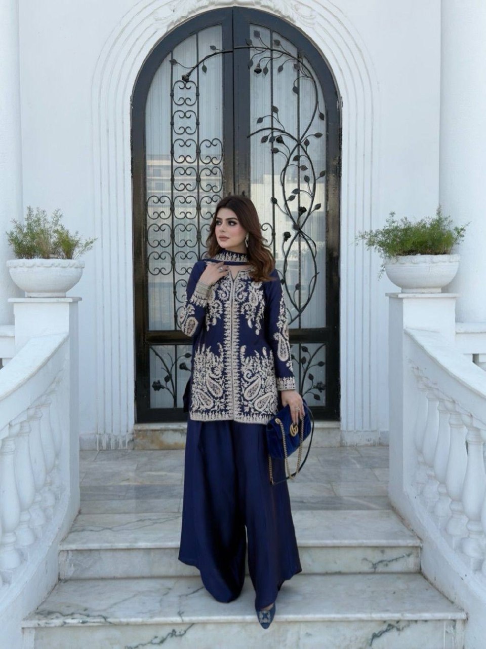 Raashika Rangoli Silk Sequins, Zari & Thread Embroidered Kurti with Palazzo & Dupatta Set
