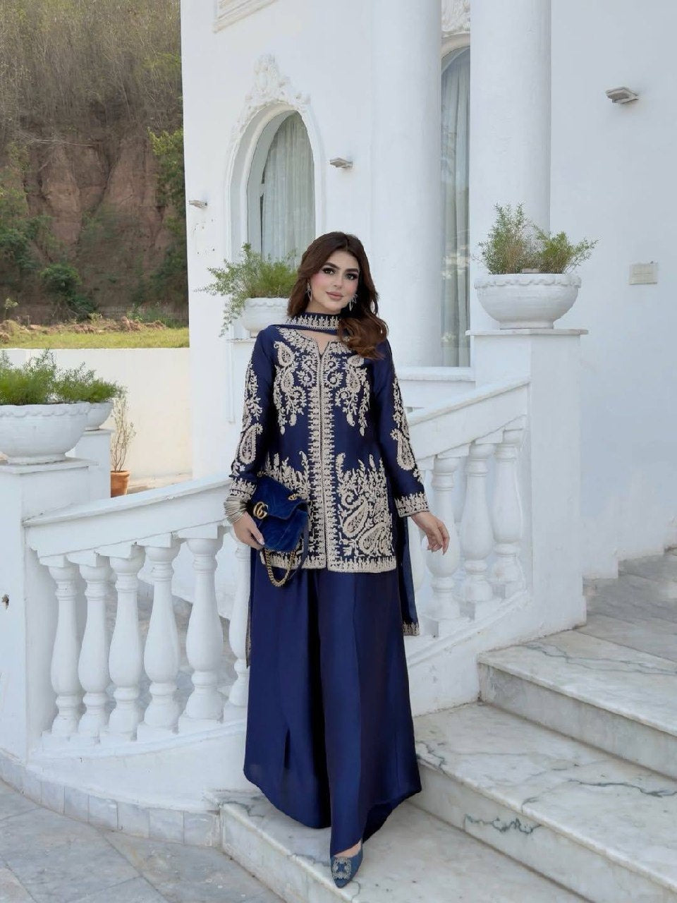 Raashika Rangoli Silk Sequins, Zari & Thread Embroidered Kurti with Palazzo & Dupatta Set