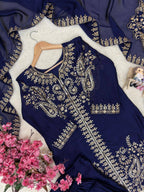 Raashika Rangoli Silk Sequins, Zari & Thread Embroidered Kurti with Palazzo & Dupatta Set