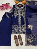 Raashika Rangoli Silk Sequins, Zari & Thread Embroidered Kurti with Palazzo & Dupatta Set