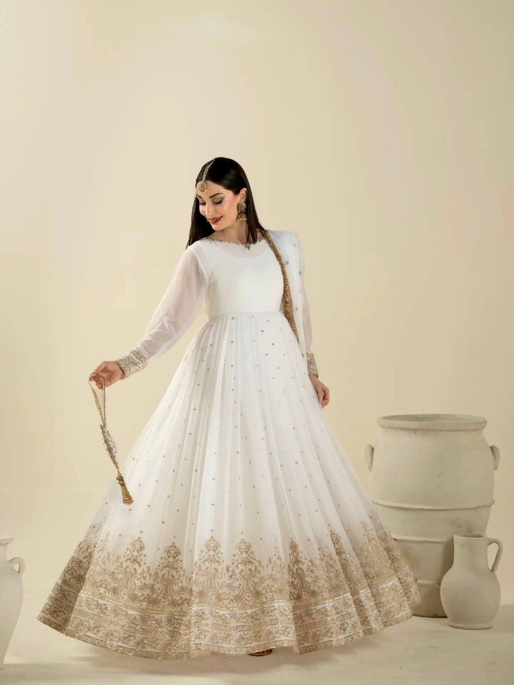 Zehra Pure Faux Georgette Heavy Embroidered 3mm Sequin Work Designer Party Wear Gown Set with Dupatta & Bottom