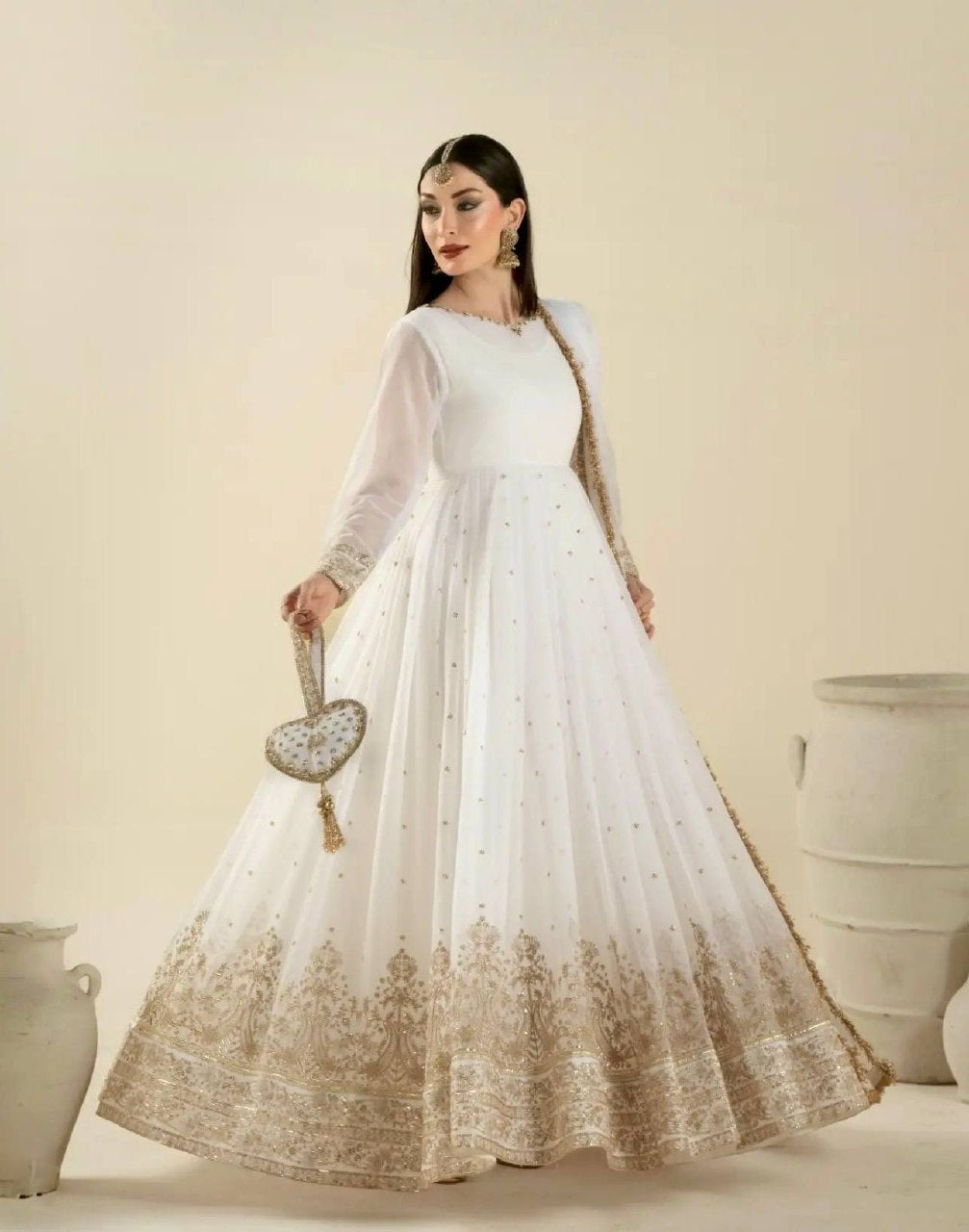 Zehra Pure Faux Georgette Heavy Embroidered 3mm Sequin Work Designer Party Wear Gown Set with Dupatta & Bottom