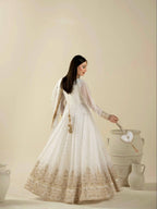 Zehra Pure Faux Georgette Heavy Embroidered 3mm Sequin Work Designer Party Wear Gown Set with Dupatta & Bottom