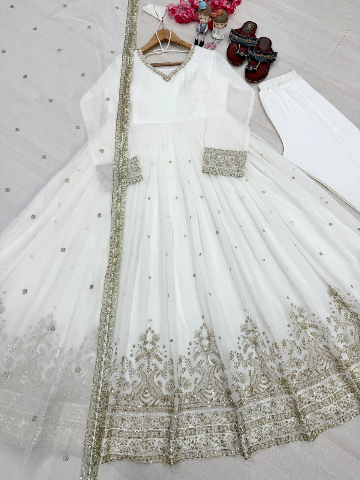 Zehra Pure Faux Georgette Heavy Embroidered 3mm Sequin Work Designer Party Wear Gown Set with Dupatta & Bottom
