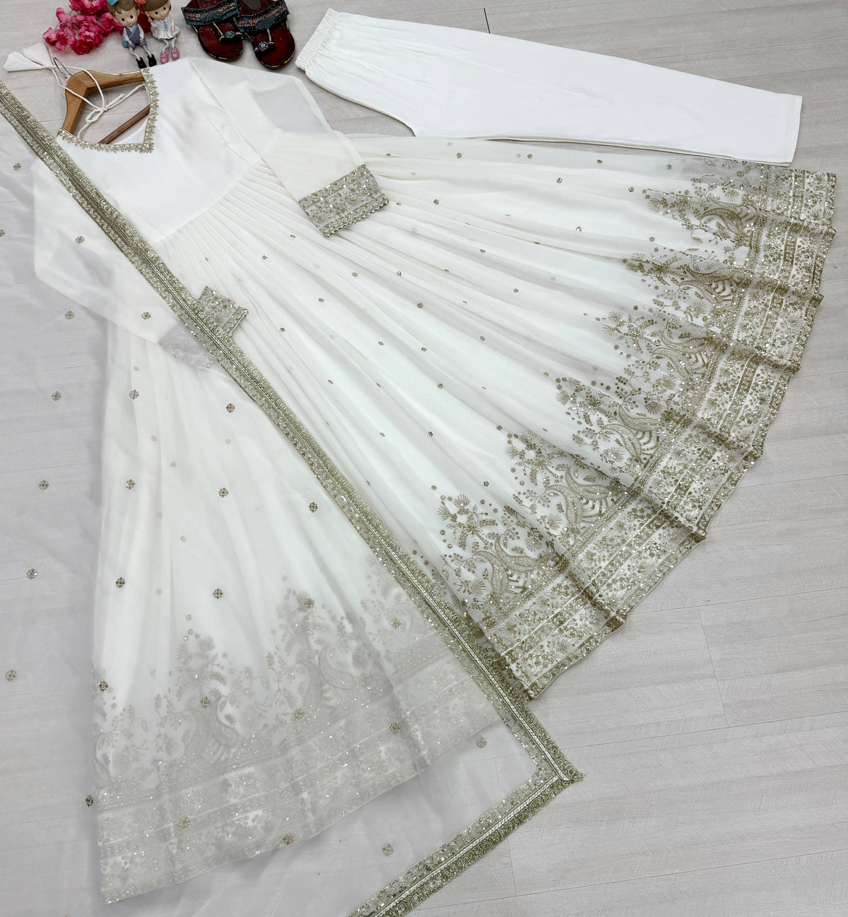 Zehra Pure Faux Georgette Heavy Embroidered 3mm Sequin Work Designer Party Wear Gown Set with Dupatta & Bottom