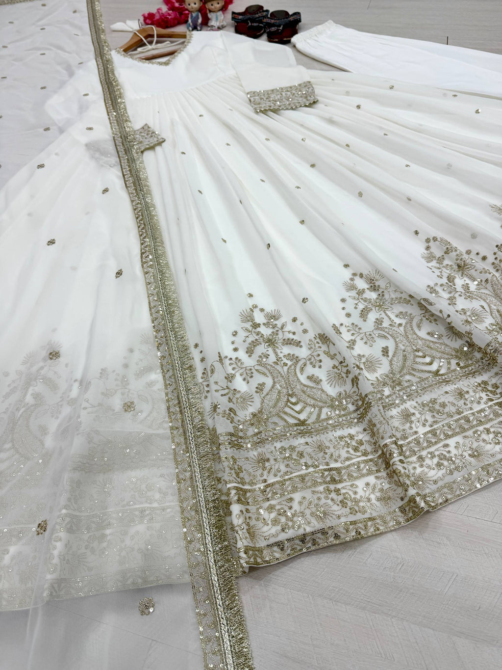 Zehra Pure Faux Georgette Heavy Embroidered 3mm Sequin Work Designer Party Wear Gown Set with Dupatta & Bottom