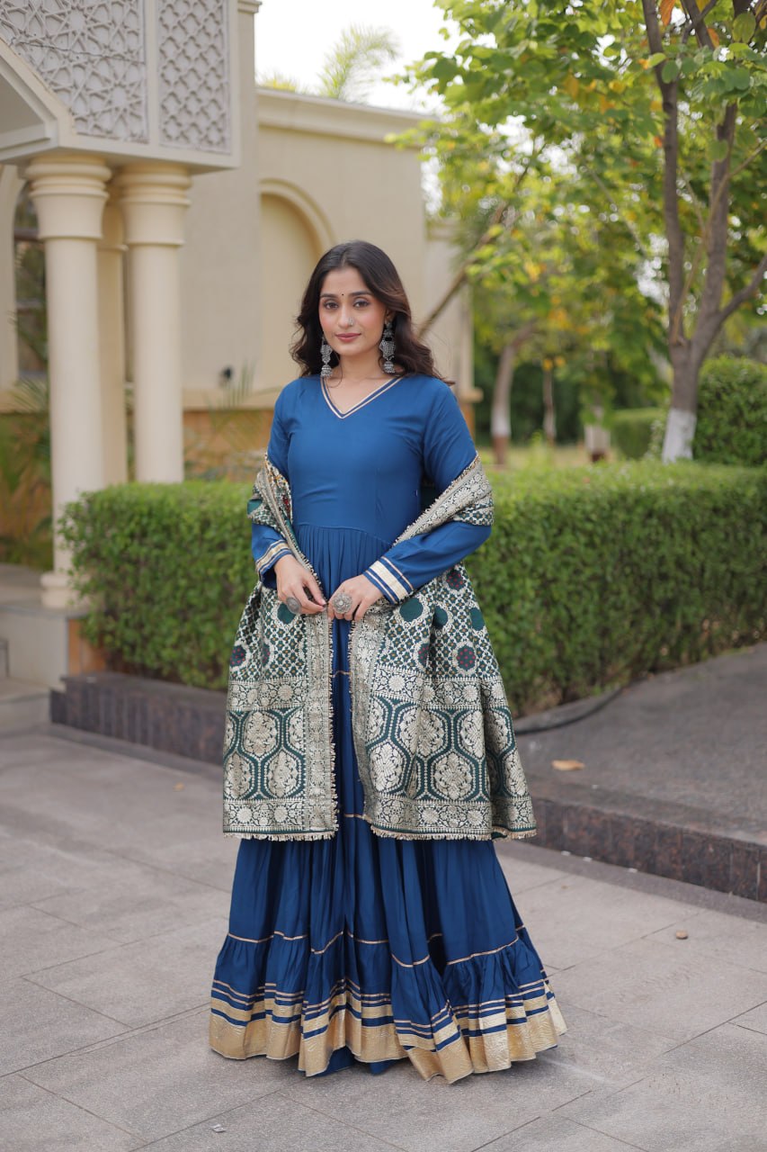 Aarzoo Fendy Silk Sequin Embroidered Gown Set