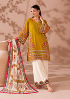Mahira Heavy Roman Cotton Embroidered Top with Magic Cotton Palazzo & Chiffon Digital Print Dupatta Set