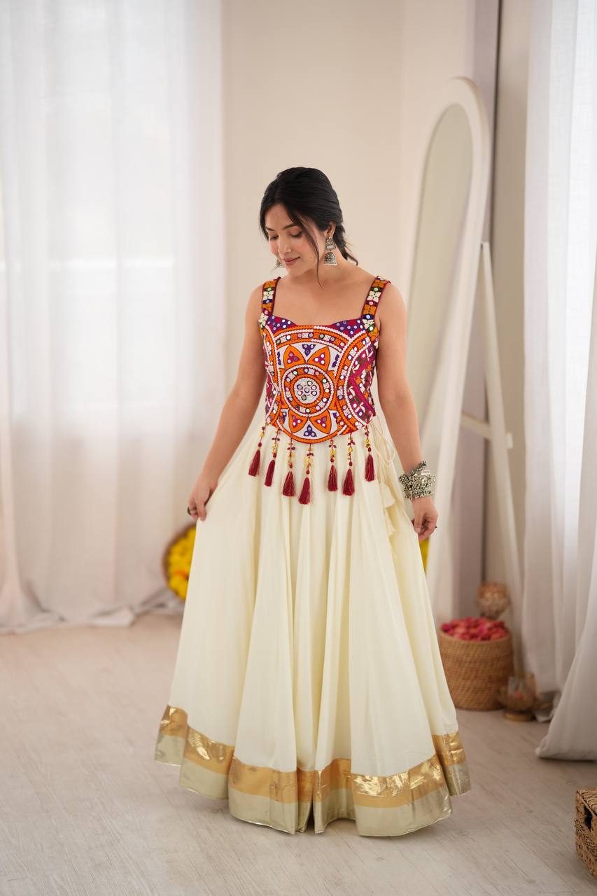 Inaya Heavy Rayon Designer Lehenga Choli with Fancy Lagdi Patta Lace, Real Mirror Work & 5 Meter Flair