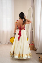 Inaya Heavy Rayon Designer Lehenga Choli with Fancy Lagdi Patta Lace, Real Mirror Work & 5 Meter Flair