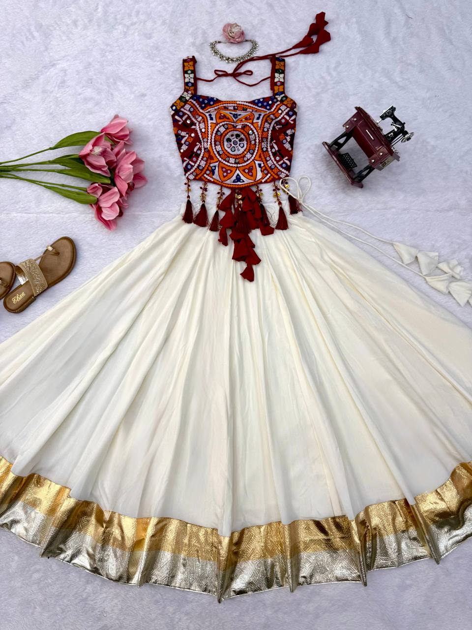 Inaya Heavy Rayon Designer Lehenga Choli with Fancy Lagdi Patta Lace, Real Mirror Work & 5 Meter Flair