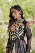 Meher Navratri 2026 Kora Cotton Lehenga with Bandhani Kutchi Patchwork Kurti & 12 Meter Flair