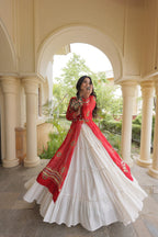 Meher Navratri 2026 Kora Cotton Lehenga with Bandhani Kutchi Patchwork Kurti & 12 Meter Flair