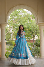 Meher Navratri 2026 Kora Cotton Lehenga with Bandhani Kutchi Patchwork Kurti & 12 Meter Flair