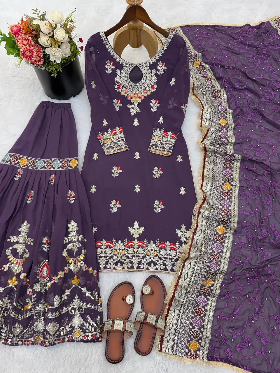 Meher Blue Straight Kurta Set with Sharara & Elegant Dupatta