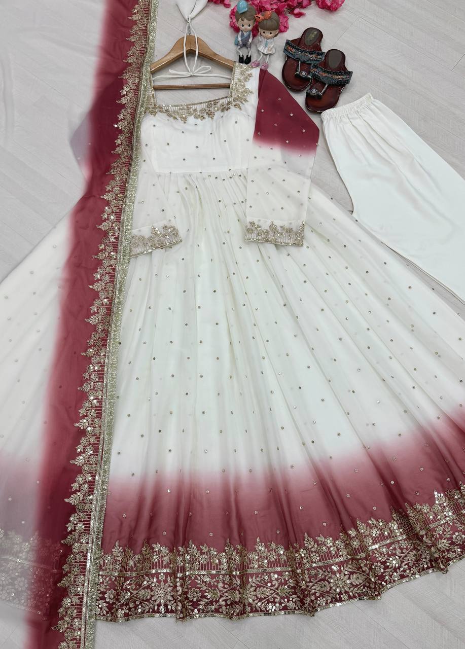 Zariya Dual Tone Georgette Embroidered Anarkali Gown Set