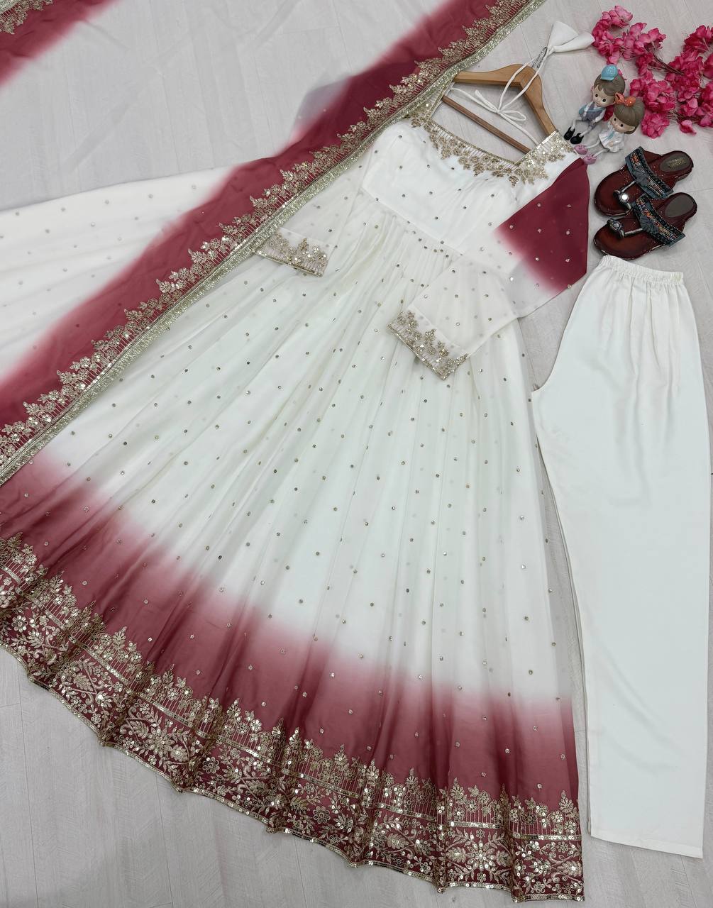 Zariya Dual Tone Georgette Embroidered Anarkali Gown Set