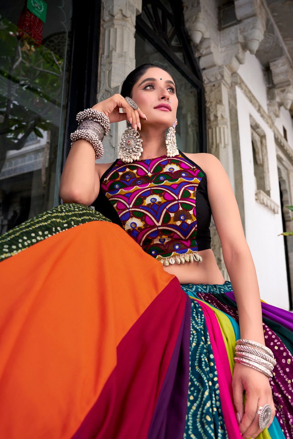 Navrang Pure Rayon Printed Navratri Lehenga with Mirror Work Blouse