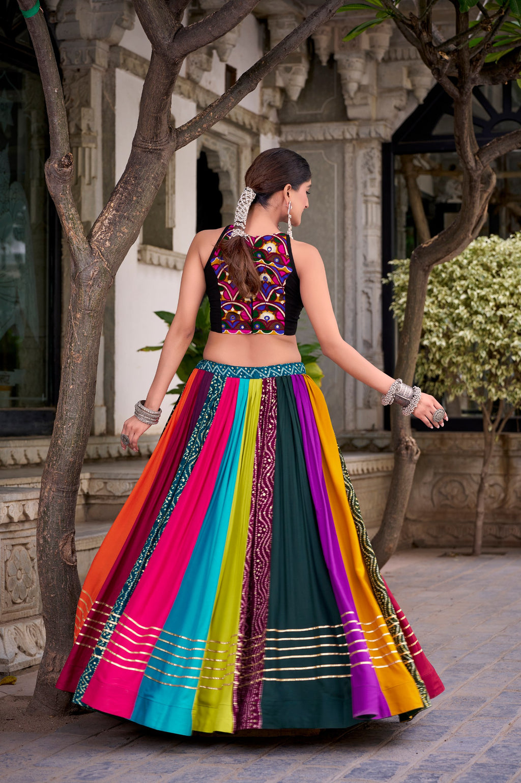 Navrang Pure Rayon Printed Navratri Lehenga with Mirror Work Blouse