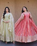 Kashmira Fendi Silk Zari & Sequins Embroidered Gown with Dupatta