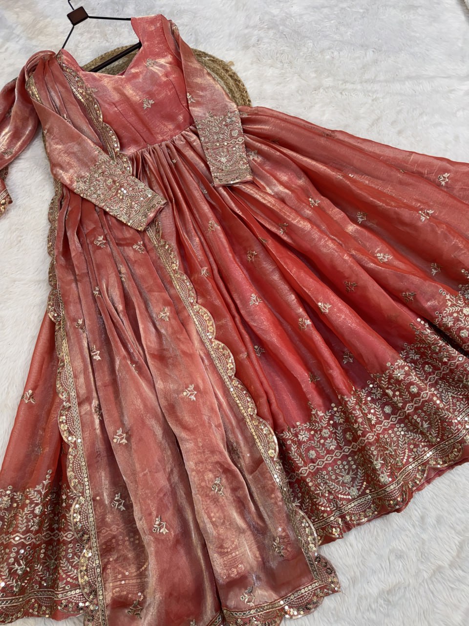 Kashmira Fendi Silk Zari & Sequins Embroidered Gown with Dupatta