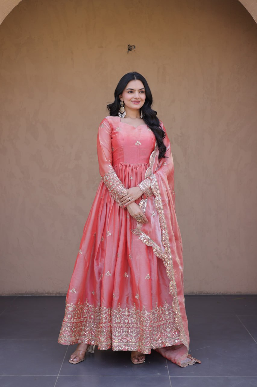 Kashmira Fendi Silk Zari & Sequins Embroidered Gown with Dupatta