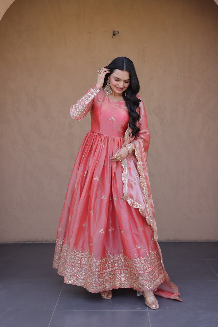 Kashmira Fendi Silk Zari & Sequins Embroidered Gown with Dupatta