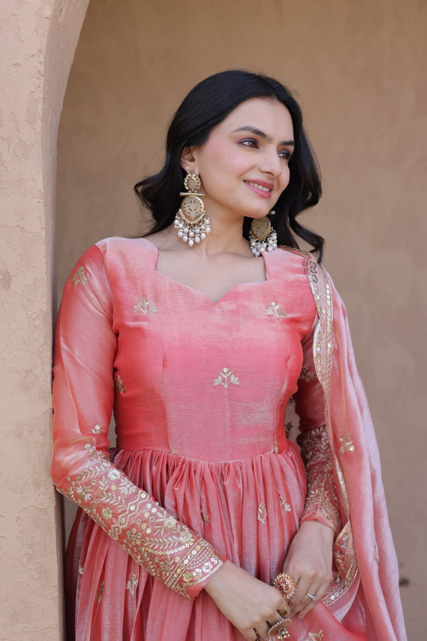 Kashmira Fendi Silk Zari & Sequins Embroidered Gown with Dupatta