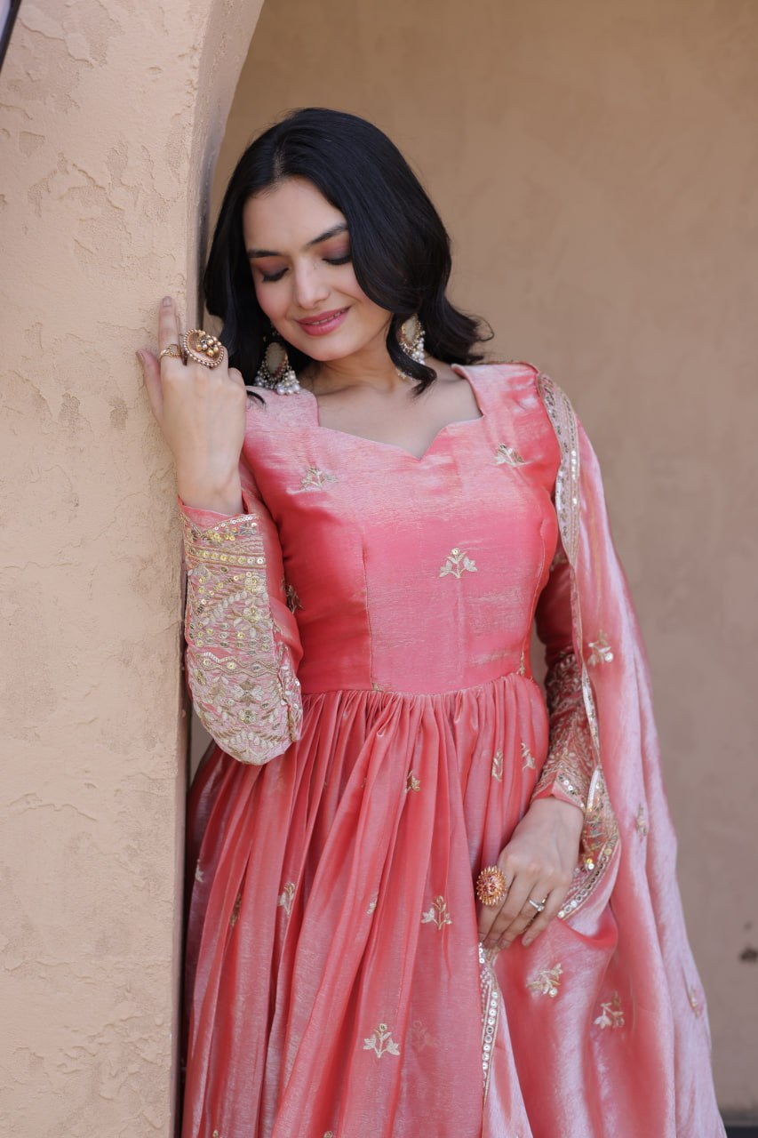 Kashmira Fendi Silk Zari & Sequins Embroidered Gown with Dupatta